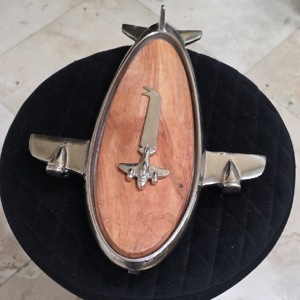 Godinger Silver and Wood Airplane Cheeseboard And Matching Knife